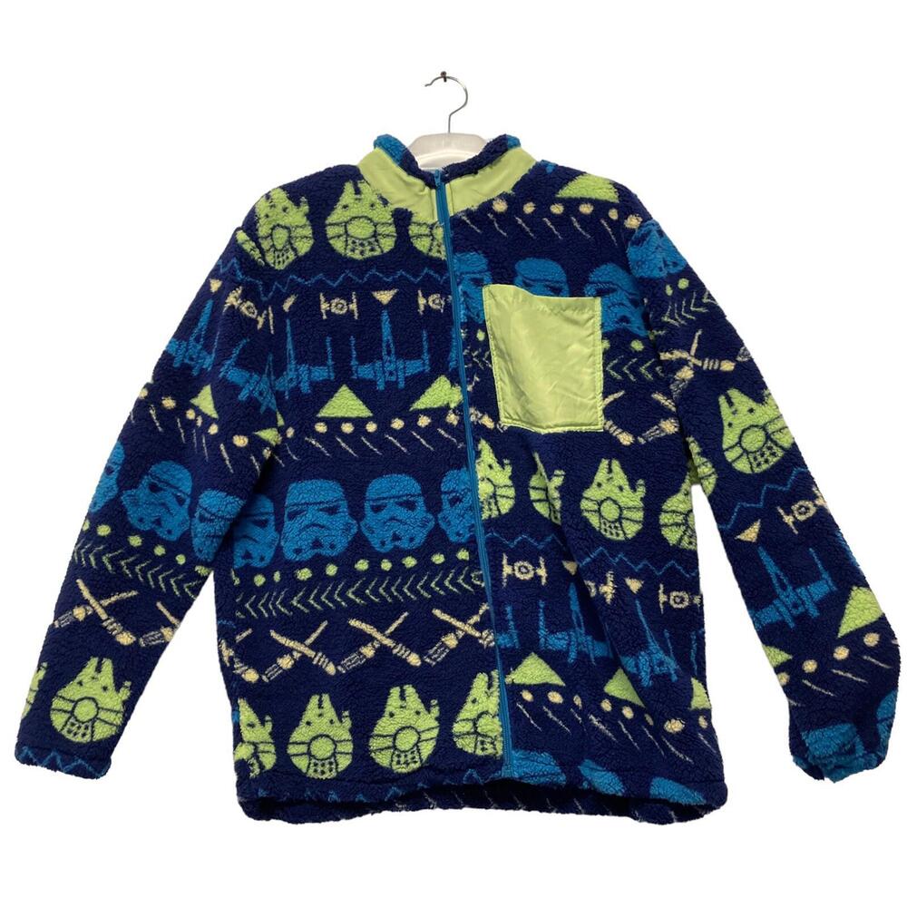 NEW Disney Parks Star Wars Sherpa Fluffy Fleece Full Zip Jacket Graphic Size L